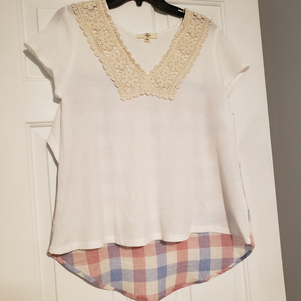 Entro Boutique lace plaid shirt
